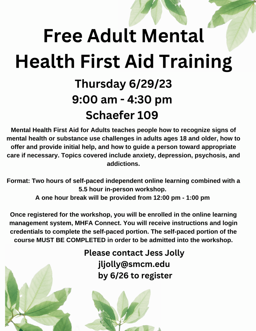 Free Blended Adult Mental Health First Aid Training Thursday 6/29